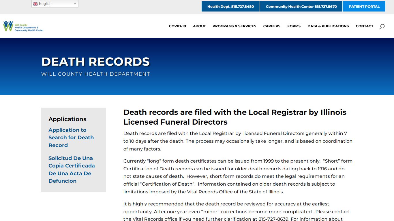 Death Records | Will County Health Department