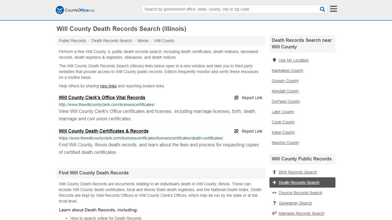 Death Records Search - Will County, IL (Death Certificates ...